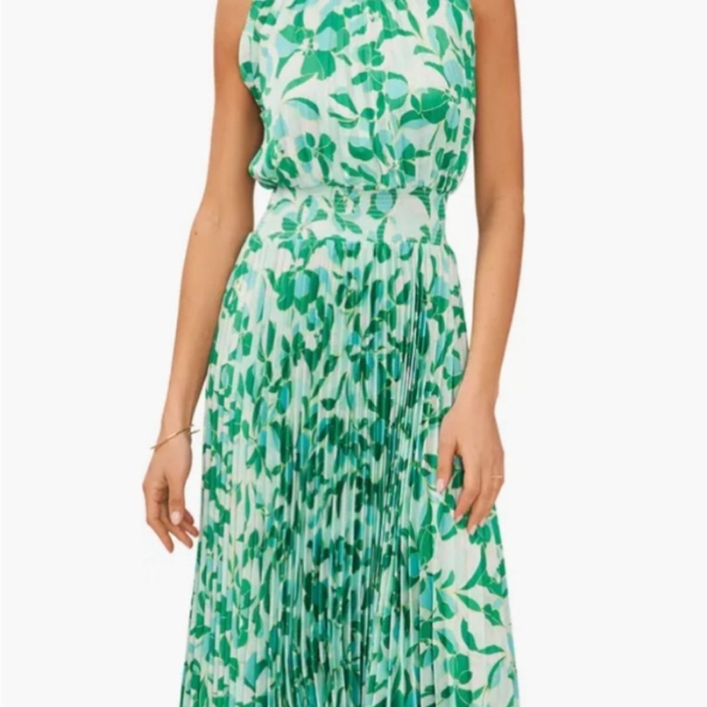 Halogen Green Leaf Print Sleeveless Dress